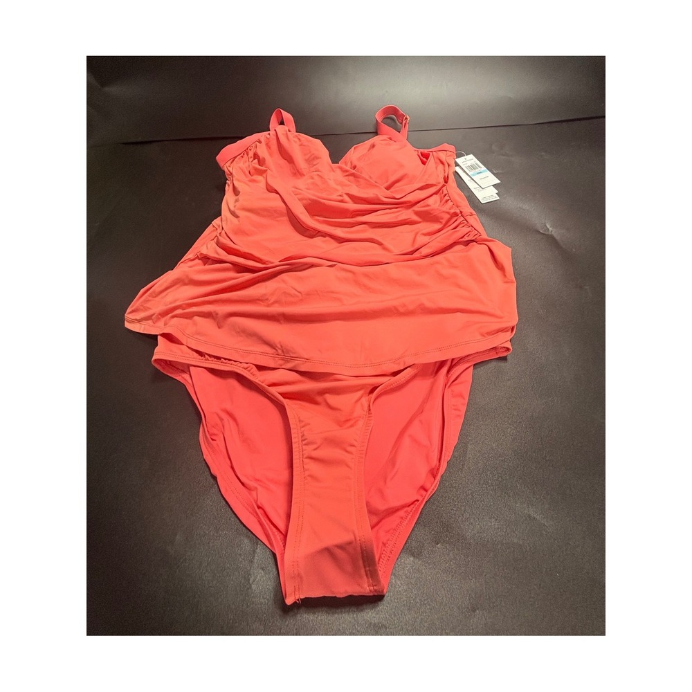 Jantzen Womens Coral Cutie Ruched Tummy Control Tankini Swimsuit Set‎ Size 20W